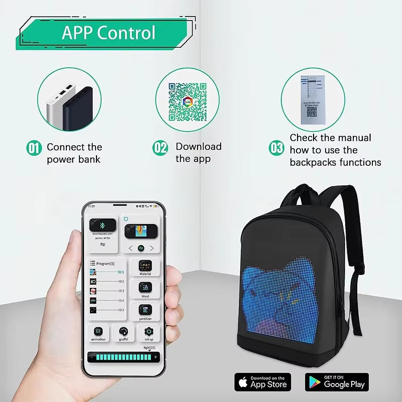 DIY Smart LED Dynamic Backpack Men Customizable 15.6" Laptop Backpack Walking Advertising Bag School Backpack for Christmas Gift