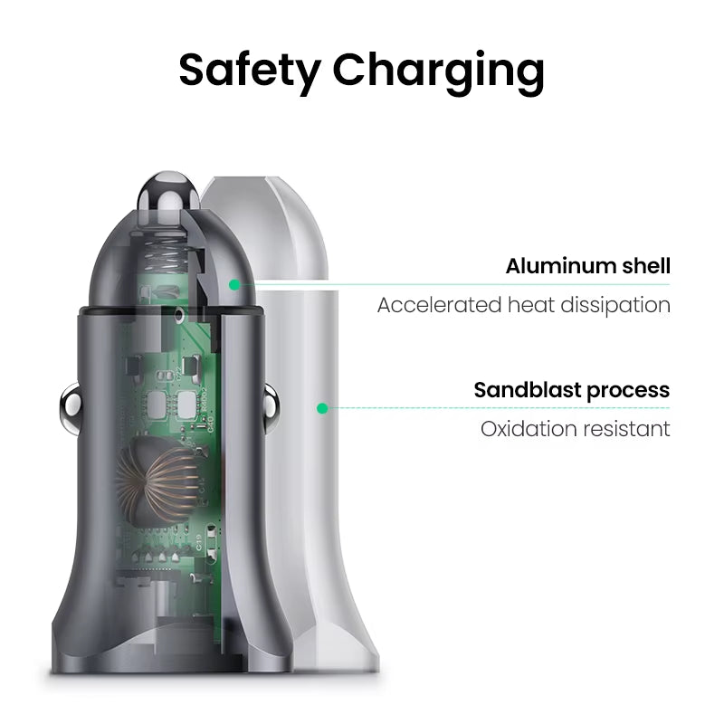 24W Car Charger Dual Port QC 4.0 3.0 Fast Charging for Iphone 17 16 15 Xiaomi Huawei Samsung Supercharge Type C Charger