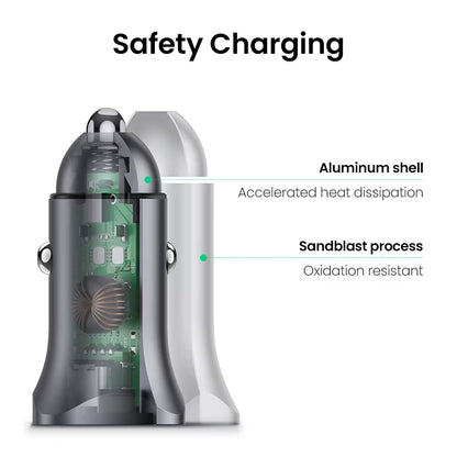 24W Car Charger Dual Port QC 4.0 3.0 Fast Charging for Iphone 17 16 15 Xiaomi Huawei Samsung Supercharge Type C Charger