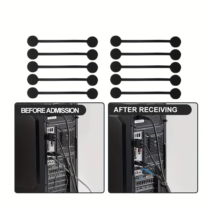 10Pcs Magnetic Cable Clip - Black Magnetic Silicone Cable Organizer Cable Ties Reusable Cable Ties for Home, Kitchen, Office