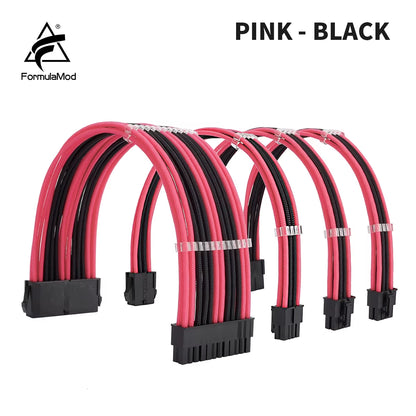 Formulamod NCK2 Series PSU Extension Cable Kit , Solid Color Cable Mix Combo 300Mm Atx24Pin Pci-E8Pin Cpu8Pin with Combs