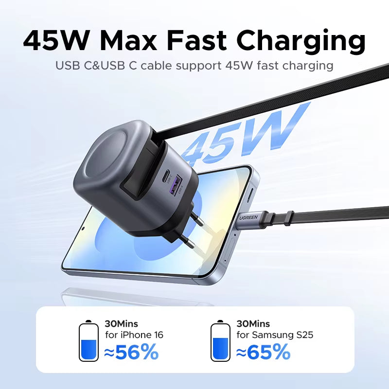 45W Gan Retractable Cable Charger UFCS PPS QC PD 3.0 for Iphone 17 16Pro Samsung S25 Ipad Macbook Air Tablet Fast Charger