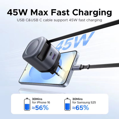 45W Gan Retractable Cable Charger UFCS PPS QC PD 3.0 for Iphone 17 16Pro Samsung S25 Ipad Macbook Air Tablet Fast Charger