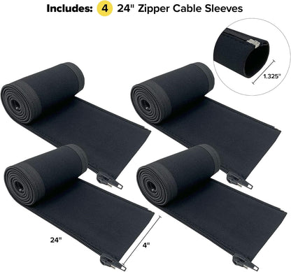 Zipper Cable Sleeve by - 24" X 4" (4-Pack) Black - Cord Organizer and Cable Pro