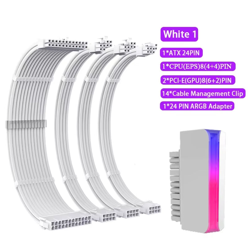 TEUCER TC-35 PSU Extension Cable Kit , Solid Color Cable Solid Combo 350Mm Atx24Pin Pci-E8Pin Cpu8Pin with Combs Power Cable