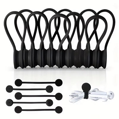 10Pcs Magnetic Cable Clip - Black Magnetic Silicone Cable Organizer Cable Ties Reusable Cable Ties for Home, Kitchen, Office