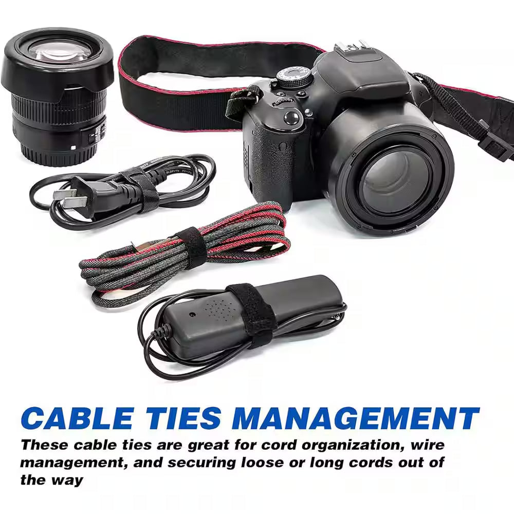 80PCS Reusable Cable Ties Black Adjustable 6-Inch Cord Organizer Hook Loop Cable Management for Home Office