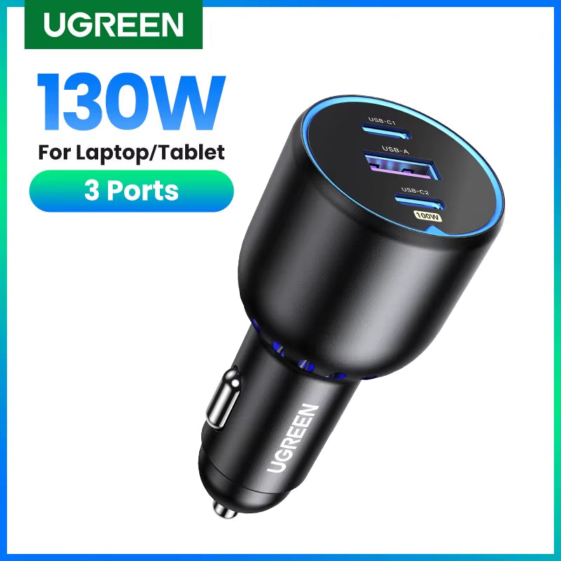130W USB C Fast Car Charger for Xiaomi Iphone 17 Samsung Galaxy S25 Laptops PD3.0 Fast Charging USB Type C Car Charger