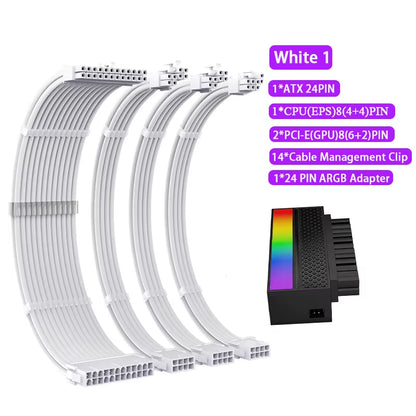 TEUCER TC-35 PSU Extension Cable Kit , Solid Color Cable Solid Combo 350Mm Atx24Pin Pci-E8Pin Cpu8Pin with Combs Power Cable