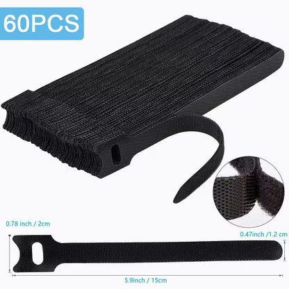 60-Piece 6 Inches Reusable Cable Ties Adjustable Cord Straps Cable Organizer Cord Wrap Hook Loop Black