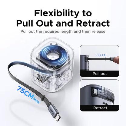 45W Gan Retractable Cable Charger UFCS PPS QC PD 3.0 for Iphone 17 16Pro Samsung S25 Ipad Macbook Air Tablet Fast Charger