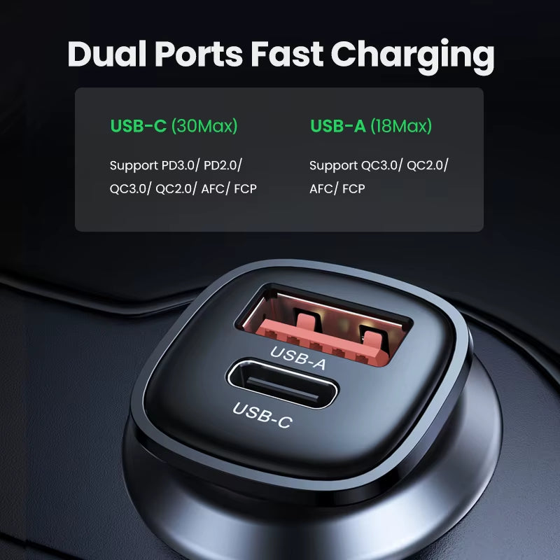 USB Car Charger 30W Quick Charge 4.0 QC4.0 QC3.0 PD Type C Fast Car USB Charger for Iphone 14 Xiaomi Mobile Phone