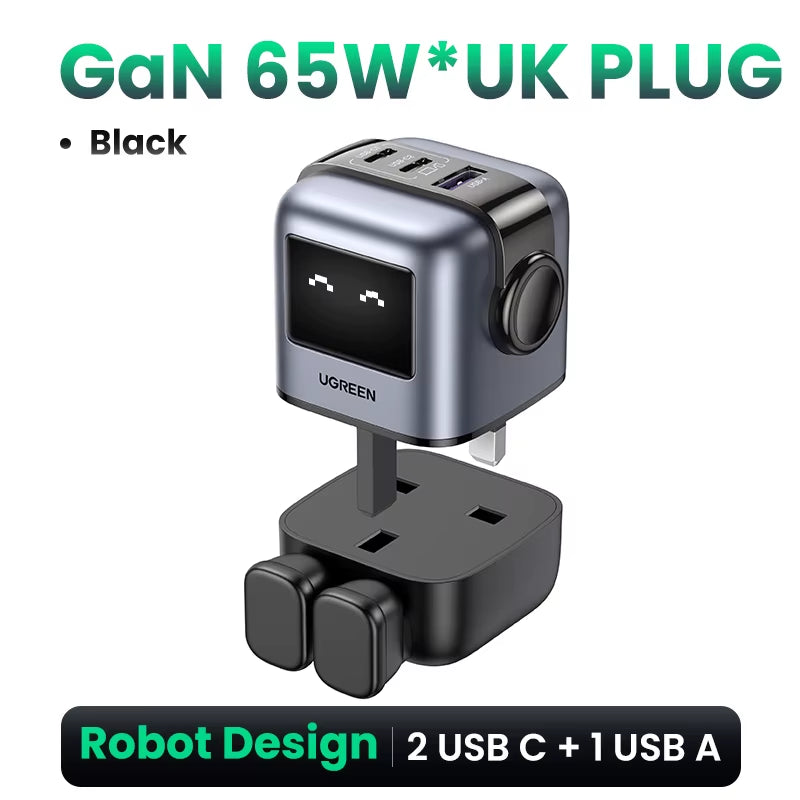 65W Gan Charger Uno Robot Design PD Fast Charger PPS PD3.0 for Iphone 17 16 15 Fast Charge for Xiaomi Laptop Macbook Pro