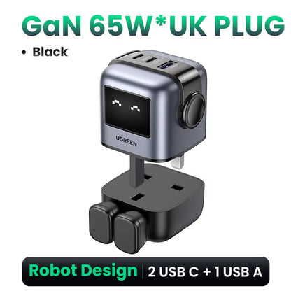 65W Gan Charger Uno Robot Design PD Fast Charger PPS PD3.0 for Iphone 17 16 15 Fast Charge for Xiaomi Laptop Macbook Pro