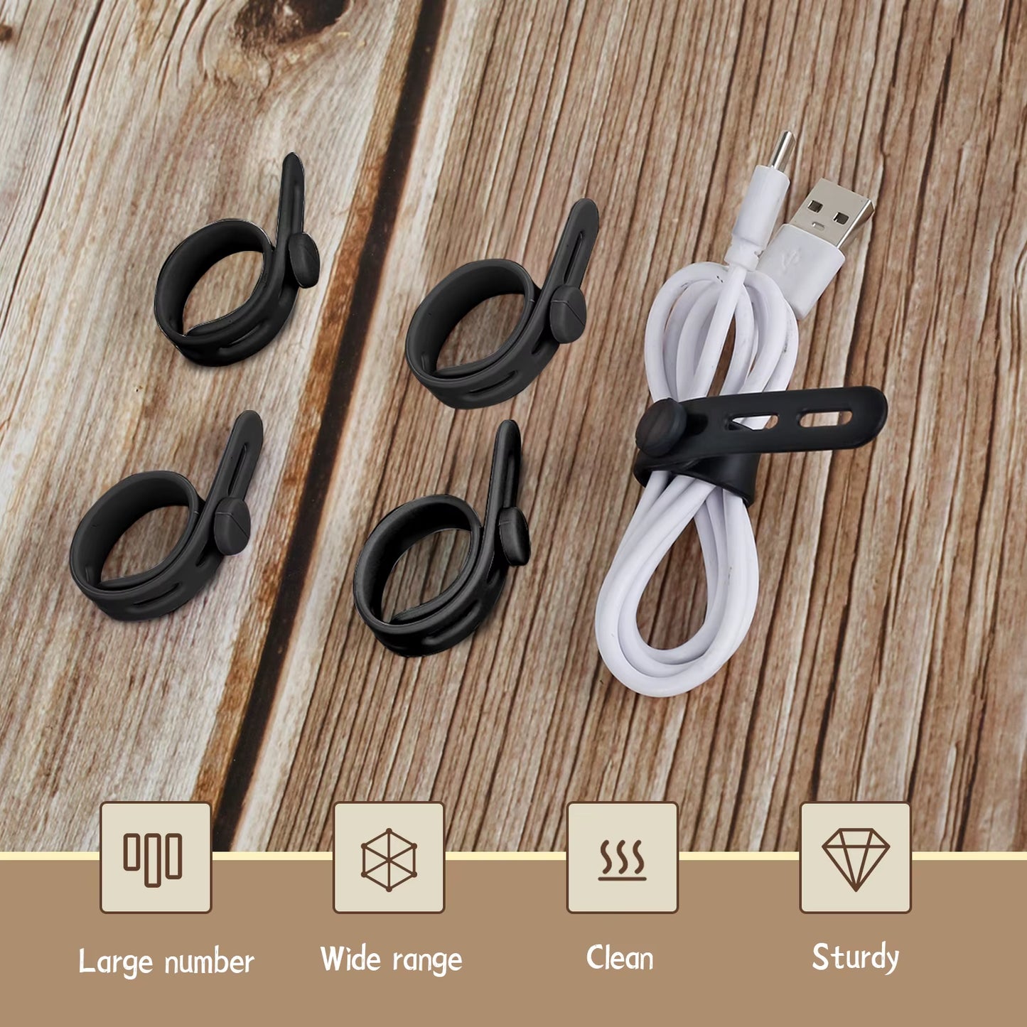 30Pcs Silicone Cable Ties Adjustable Cable Straps Cord Organizer Reusable Cable Management Organizer Fastening Cable Straps