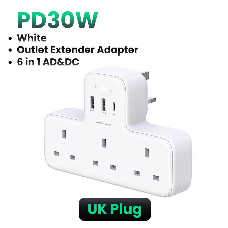 30W UK Plug Desktop Charger Power Strip Outlet Extension Adapter for Iphone 17 16 Pro Max Xiaomi Wall Fast Charger AD DC