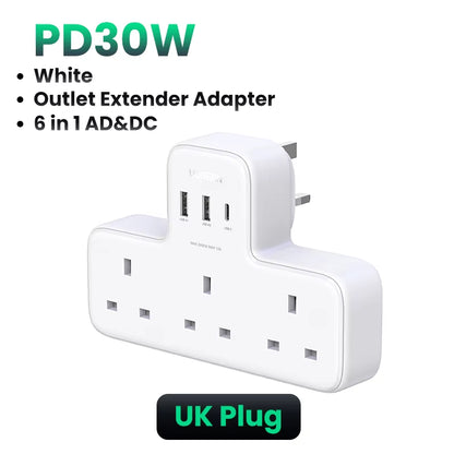 30W UK Plug Desktop Charger Power Strip Outlet Extension Adapter for Iphone 17 16 Pro Max Xiaomi Wall Fast Charger AD DC