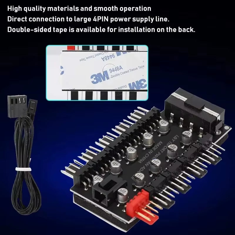 4Pin 10 Port PC Case Fan Hub PWM Controller SATA Power/Large 4P Splitter Motherboard Cooler Cooling Fan Cable