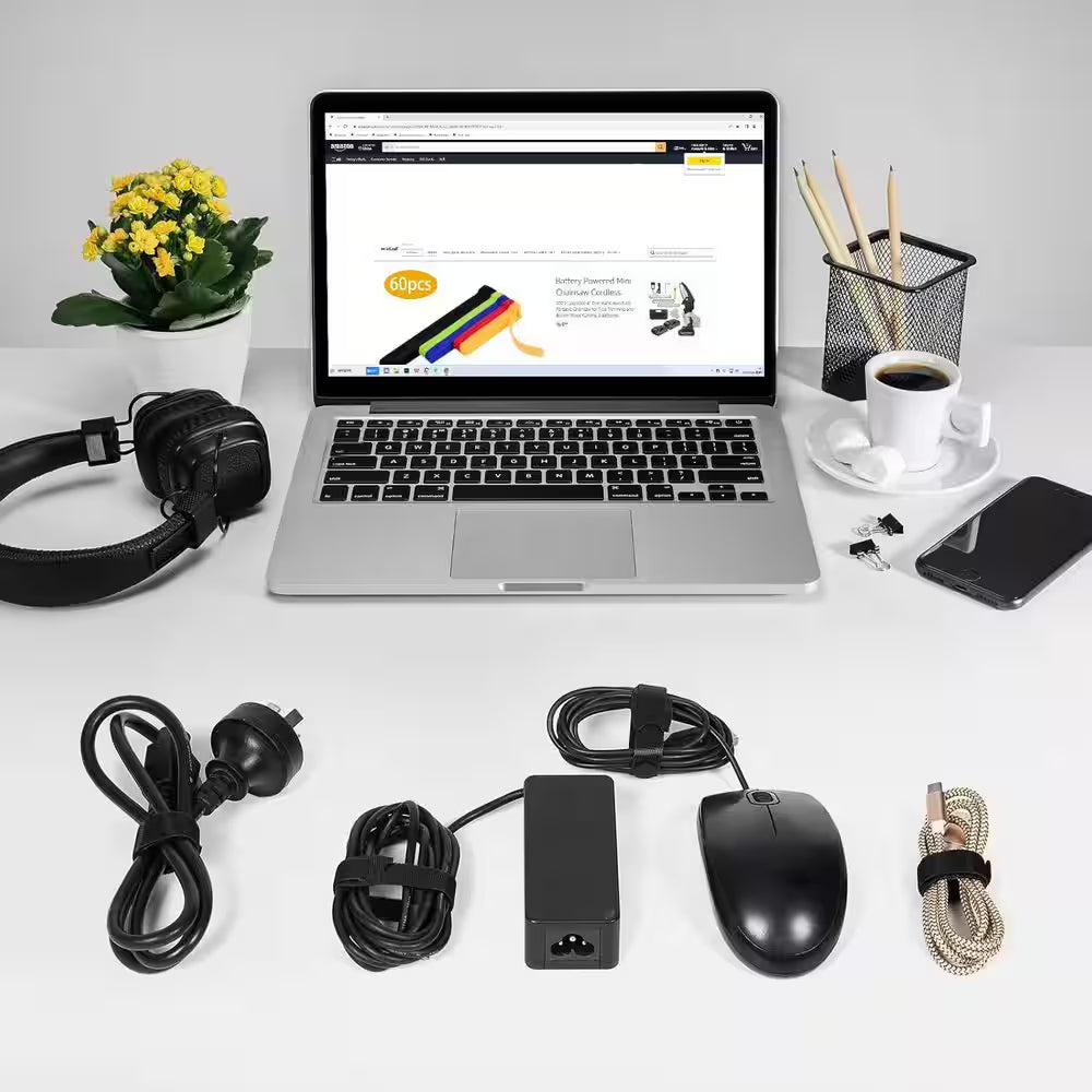 80PCS Reusable Cable Ties Black Adjustable 6-Inch Cord Organizer Hook Loop Cable Management for Home Office