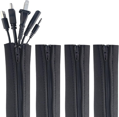 Zipper Cable Sleeve by - 24" X 4" (4-Pack) Black - Cord Organizer and Cable Pro