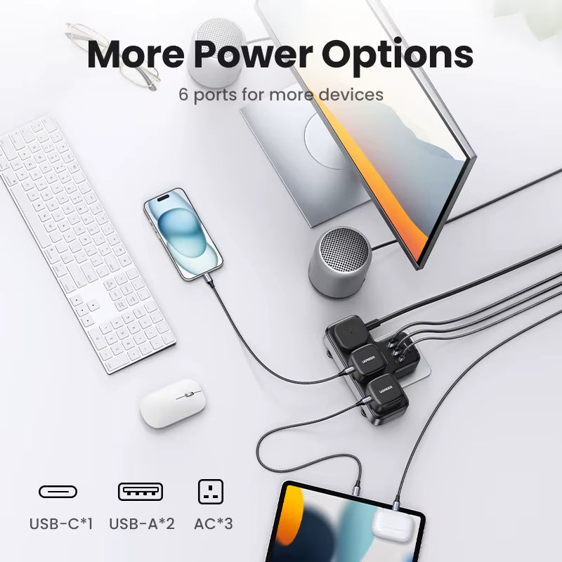 30W UK Plug Desktop Charger Power Strip Outlet Extension Adapter for Iphone 17 16 Pro Max Xiaomi Wall Fast Charger AD DC