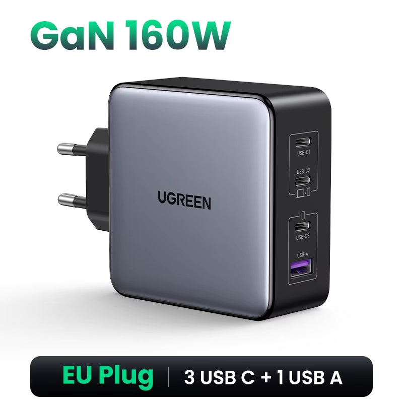 160W Gan Charger PD3.1 Type C for Macbook Pro Laptop USB Fast Charger QC4.0 3.0 Quick Charge for Iphone 17 Xiaomi Tablet