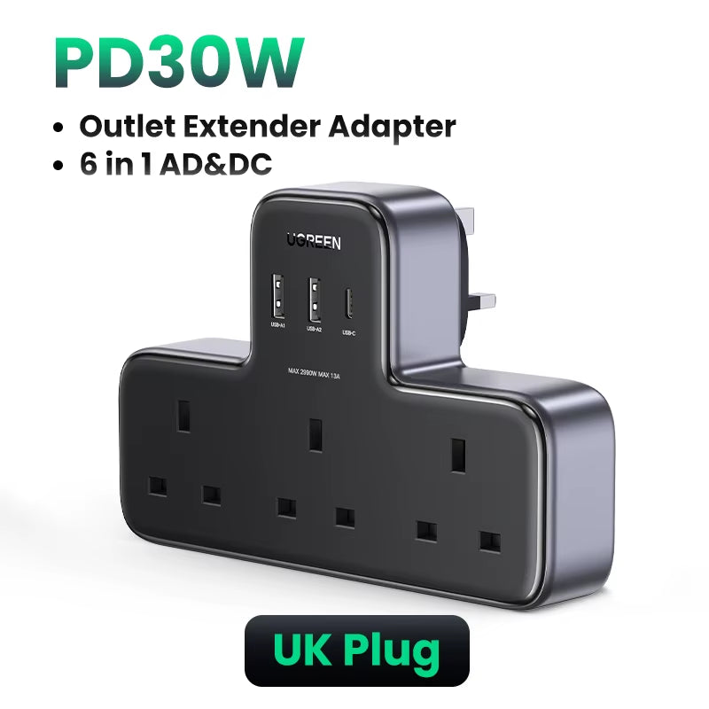 30W UK Plug Desktop Charger Power Strip Outlet Extension Adapter for Iphone 17 16 Pro Max Xiaomi Wall Fast Charger AD DC