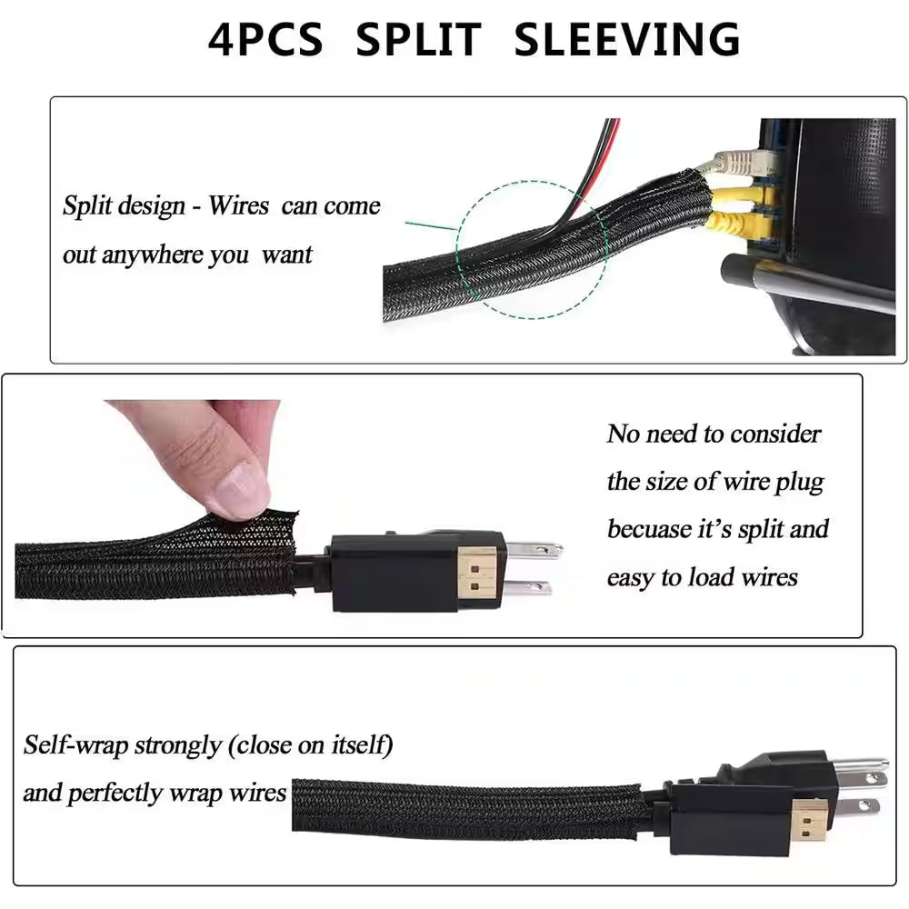 Cable Management Organizer Kit 311Pcs with Cable Sleeves, Ties for TV Office Home Electronics, Black and Transparent