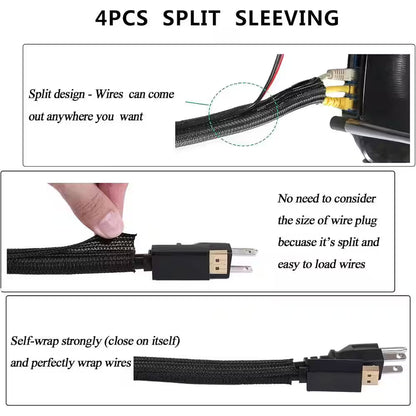 Cable Management Organizer Kit 311Pcs with Cable Sleeves, Ties for TV Office Home Electronics, Black and Transparent