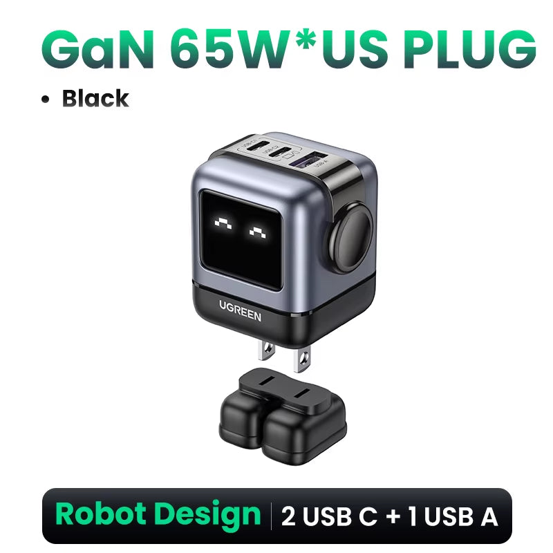 65W Gan Charger Uno Robot Design PD Fast Charger PPS PD3.0 for Iphone 17 16 15 Fast Charge for Xiaomi Laptop Macbook Pro