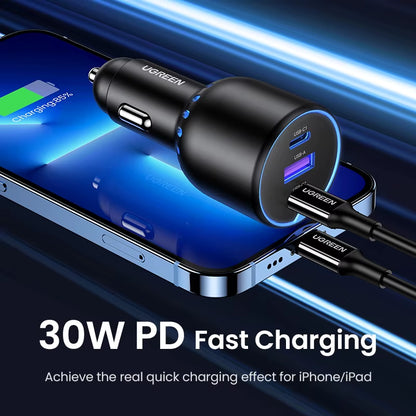 130W USB C Fast Car Charger for Xiaomi Iphone 17 Samsung Galaxy S25 Laptops PD3.0 Fast Charging USB Type C Car Charger