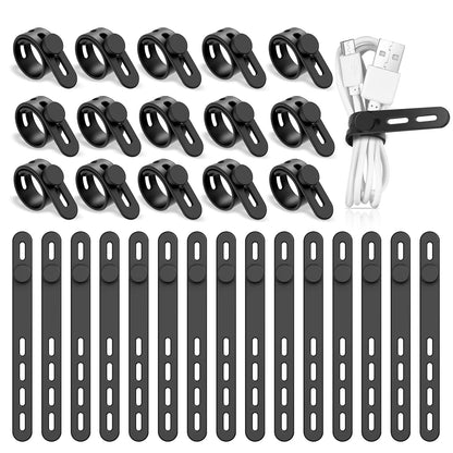 30Pcs Silicone Cable Ties Adjustable Cable Straps Cord Organizer Reusable Cable Management Organizer Fastening Cable Straps