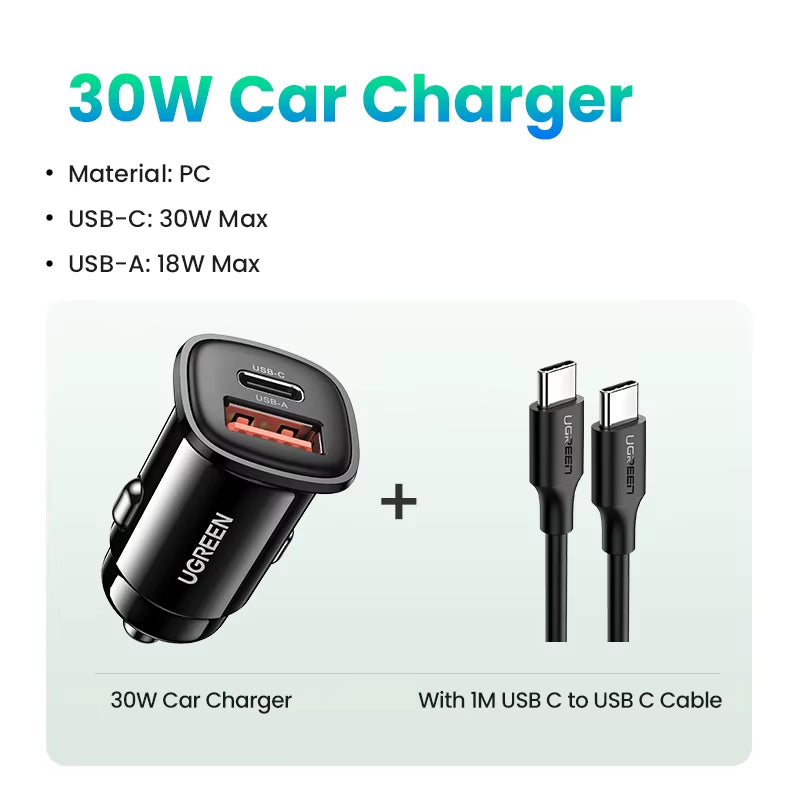 USB Car Charger 30W Quick Charge 4.0 QC4.0 QC3.0 PD Type C Fast Car USB Charger for Iphone 14 Xiaomi Mobile Phone