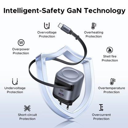 45W Gan Retractable Cable Charger UFCS PPS QC PD 3.0 for Iphone 17 16Pro Samsung S25 Ipad Macbook Air Tablet Fast Charger
