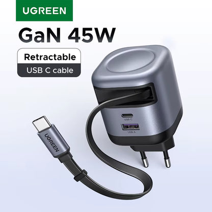 45W Gan Retractable Cable Charger UFCS PPS QC PD 3.0 for Iphone 17 16Pro Samsung S25 Ipad Macbook Air Tablet Fast Charger