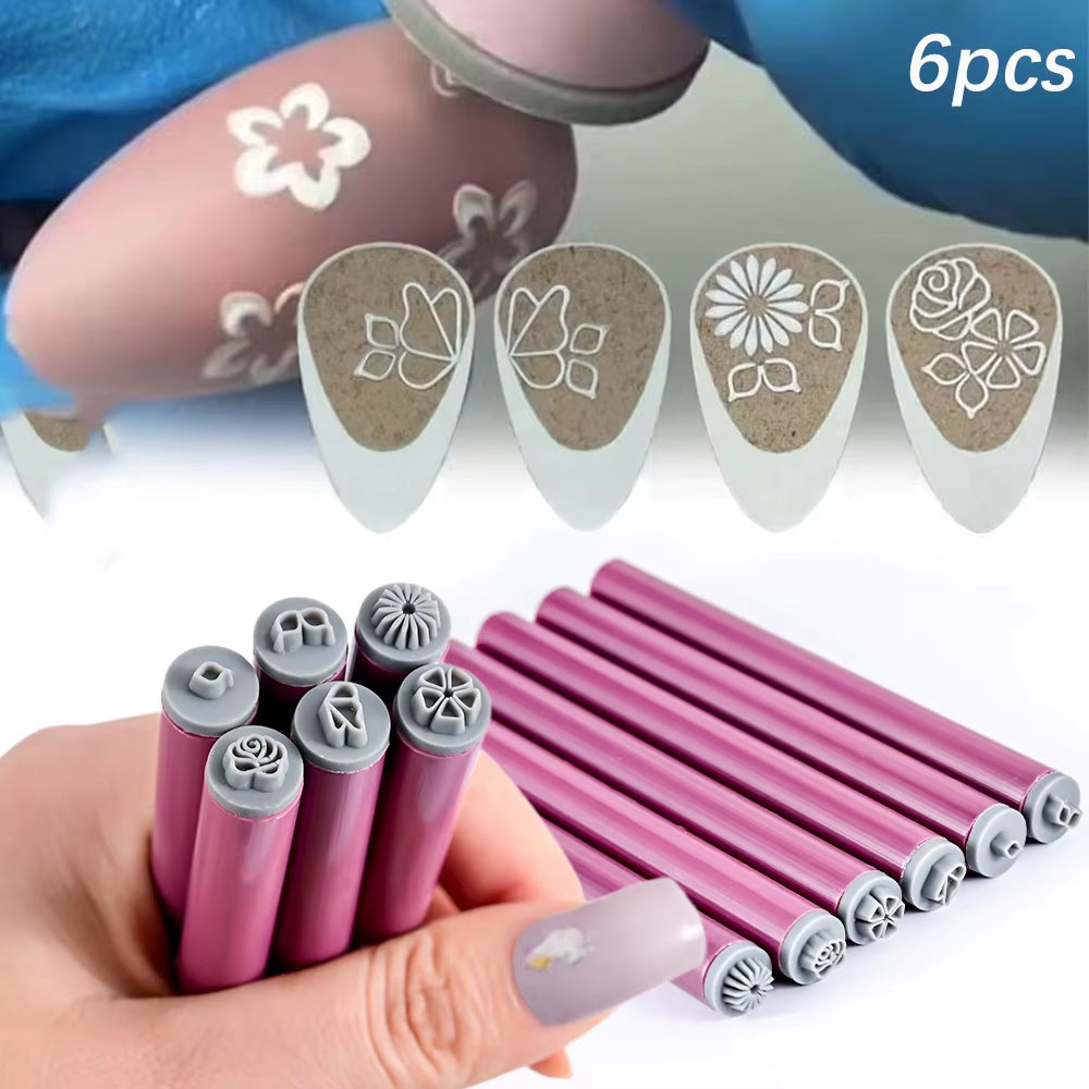 4/6/10Pcs Graffiti Drawing Nail Art Stamp Pen Set - DIY Nail Art Embellishment Flower Stamping Pens Nail Art Printing Templates