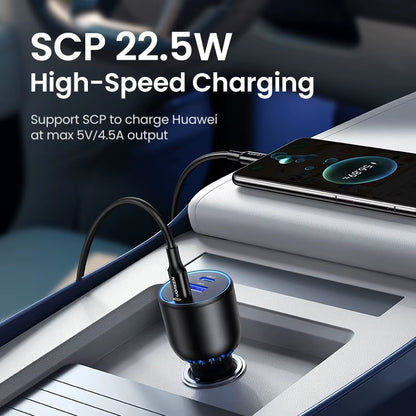 130W USB C Fast Car Charger for Xiaomi Iphone 17 Samsung Galaxy S25 Laptops PD3.0 Fast Charging USB Type C Car Charger