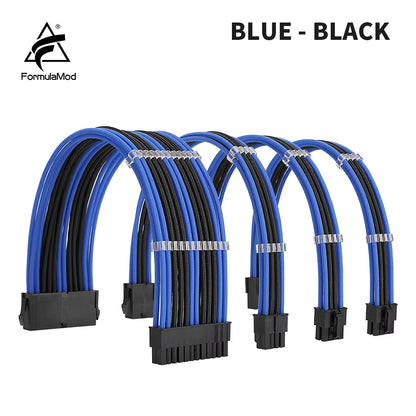 Formulamod NCK2 Series PSU Extension Cable Kit , Solid Color Cable Mix Combo 300Mm Atx24Pin Pci-E8Pin Cpu8Pin with Combs