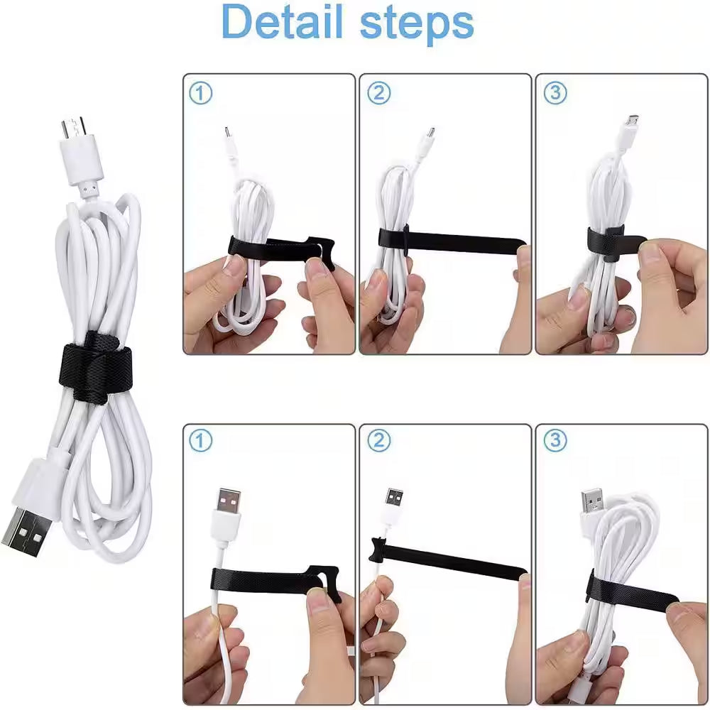 60-Piece 6 Inches Reusable Cable Ties Adjustable Cord Straps Cable Organizer Cord Wrap Hook Loop Black