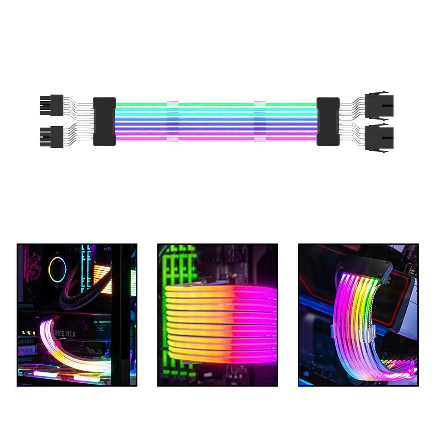 ARGB PSU Power Supply Extension Cable 24 Pin Motherboard Extension Cable Graphics Card 8-Pin 6+2Pin RGB Glow Extension Cable