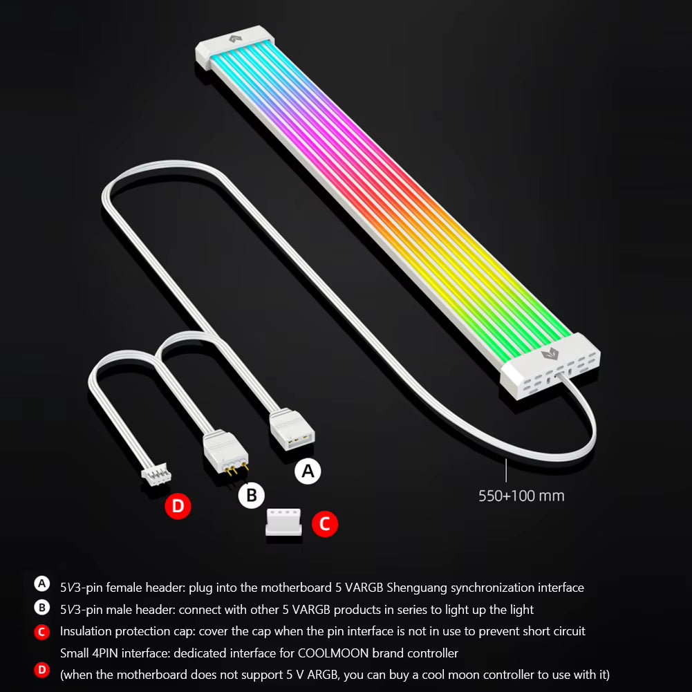 PSU Power Extension Cable 24 Pin Motherboard 5V ARGB Power Cable for PC Case Chassis Support ASUS Aura Sync Flexible Light Strip