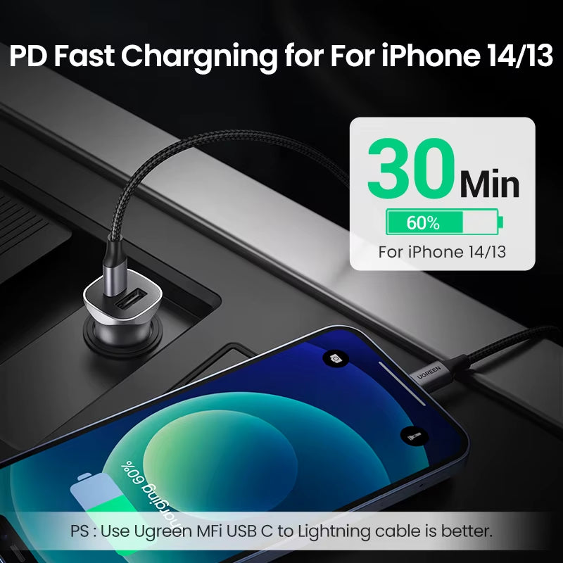 24W Car Charger Dual Port QC 4.0 3.0 Fast Charging for Iphone 17 16 15 Xiaomi Huawei Samsung Supercharge Type C Charger
