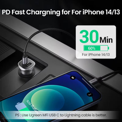 24W Car Charger Dual Port QC 4.0 3.0 Fast Charging for Iphone 17 16 15 Xiaomi Huawei Samsung Supercharge Type C Charger