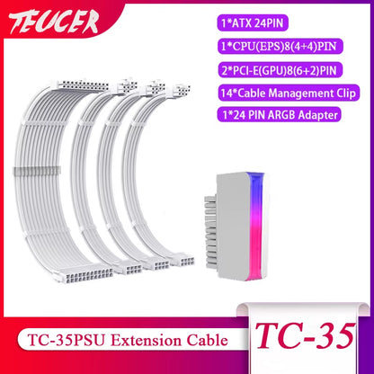 TEUCER TC-35 PSU Extension Cable Kit , Solid Color Cable Solid Combo 350Mm Atx24Pin Pci-E8Pin Cpu8Pin with Combs Power Cable